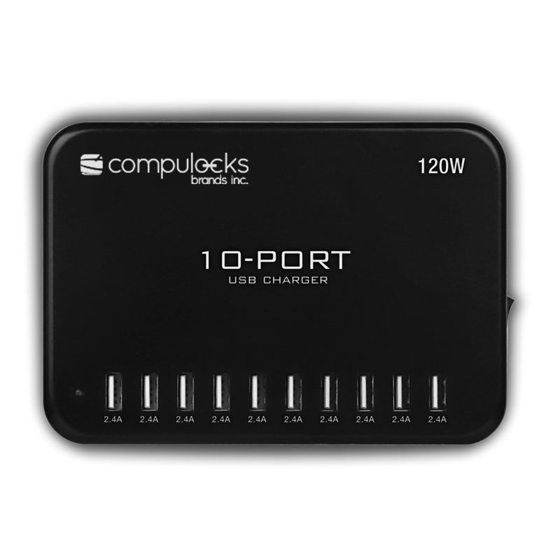 Compulocks 10-Port USB Charging Hub With EU Plug - Power Adapter - 120 Watt - 2.4 A - 10 Output Connectors (USB) - Black