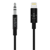 Belkin - Lightning Cable to Headphone Port - Lightning Male to Male Stereo Mini Port - 36" - Black - for Apple iPhone (Lightning)