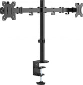 VISION Monitor Dual Desk Post Mount - LIFETIME WARRANTY - fits display 13-27" with VESA sizes 75 x 75 or 100 x 100 - 2-part arms - rotate - quick-release - swivel tilt - clamp or grommet - post height 465 mm / 18" - max between screen centres 790 mm