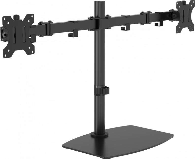 VISION Freestanding Dual Monitor Desk Stand - LIFETIME WARRANTY - fits two display 13-27" with VESA sizes 75 x 75 or 100 x 100 - post height 452 mm / 18.3" - max between screen centres 790 mm / 31" - rotate - swivel and tilt - quick-release - thumbsc