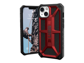 UAG Rugged Case for iPhone 13 5G [6.1-inch] - Monarch Crimson - Tampa posterior para telemóvel - resistente - policarbonato, borracha, pele de grão superior, liga metálica - escarlate - 6.1" - para Apple iPhone 13