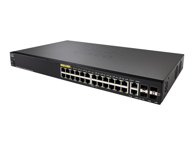 Cisco Small Business SF350-24MP - Switch - L3 - Admin - 24 x 10/100 (PoE+) + 2 x Gigabit SFP combo + 2 x Gigabit SFP - montaje en riel - PoE+ (375 W) (SF350-24MP-K9-EU)