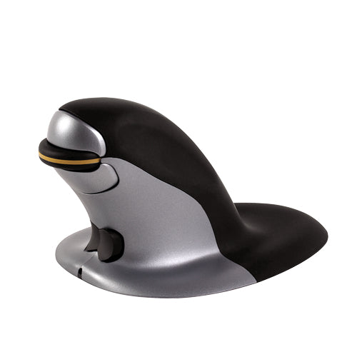 Fellowes Penguin Medium - Upright mouse - ergonomic - left and right handed - laser - wireless - 2.4 GHz - USB wireless receiver - black, silver