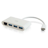 C2G USB C Ethernet and 3 Port USB Hub White - Hub - 3 Ports - Network Adapter - USB-C - Gigabit Ethernet x 1 + USB 3.0 x 3 - white