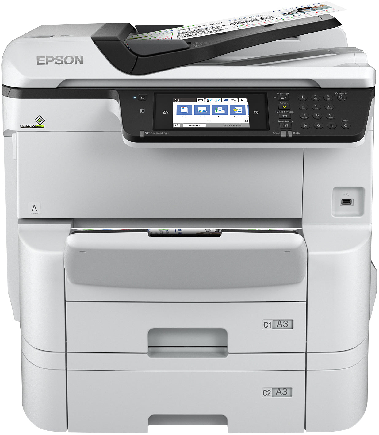 Epson WorkForce Pro WF-C8690DTWF - Impresora multifunción - color - inyección de tinta - A3 (soportes) - hasta 22 ppm (copia) - hasta 24 ppm (impresión) - 835 hojas - 33,6 Kbps - LAN Gigabit, host USB, NFC, USB 3.0, anfitrión USB 2.0, Wi-Fi (CA)