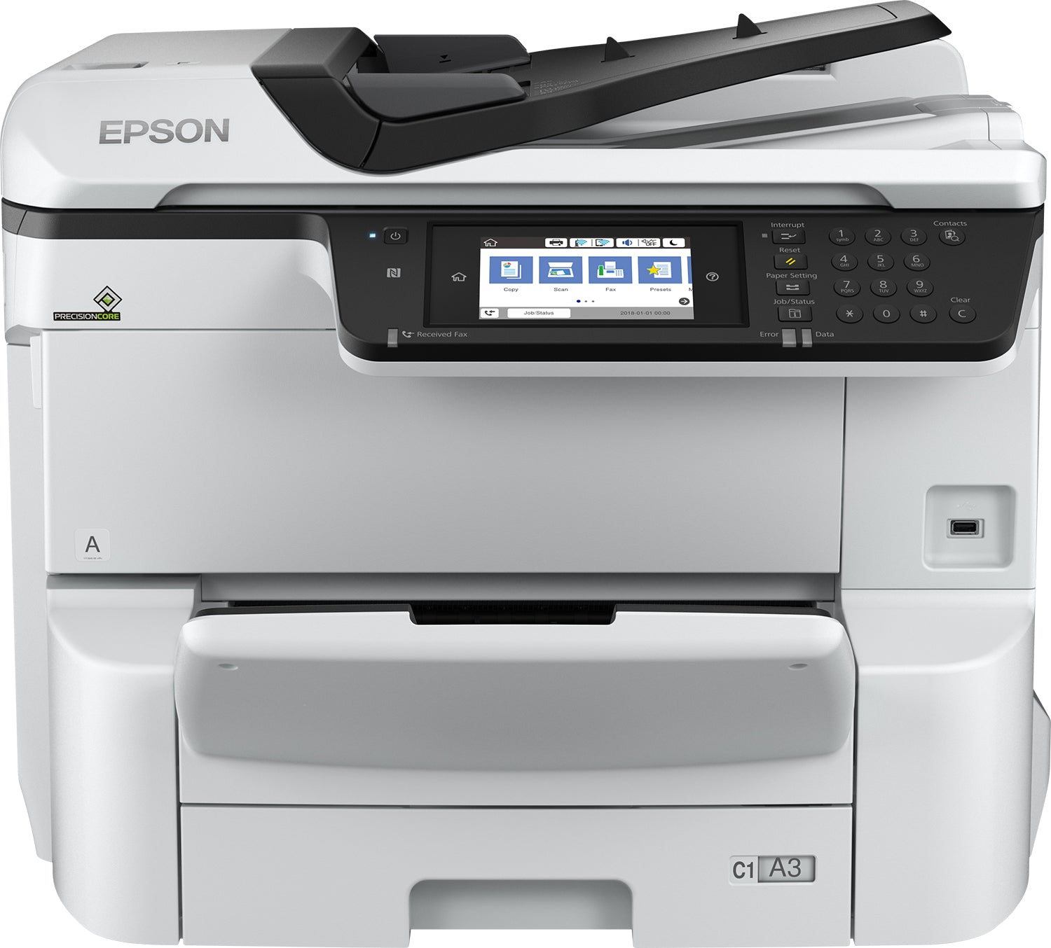 Epson WorkForce Pro WF-C8610DWF - Impresora multifunción - color - inyección de tinta - A3 (297 x 420 mm) (original) - A3 (soportes) - hasta 22 ppm (copia) - hasta 24 ppm (impresión) - 335 hojas - 33,6 Kbps: Gigabit LAN, host USB, NFC, USB 3.0, USB 2.0 ho