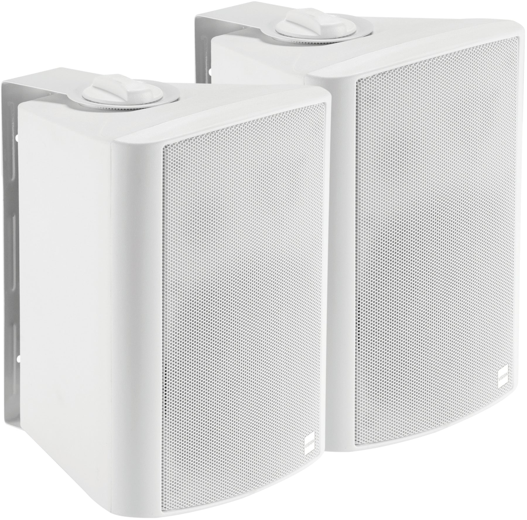 VISION Professional Active 5.25" Wall Speakers - LIFETIME WARRANTY - 2 x 15w (RMS) - 2-way - 1 x minijack input  / 1 x 2-Phono input (summed) - internal power supply - C wall brackets included - white