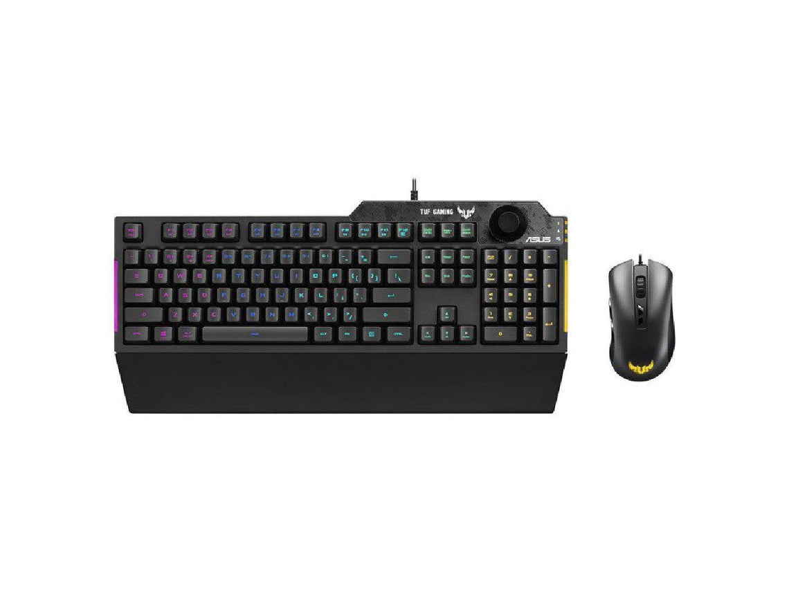 ASUS TUF Gaming Combo - Conjunto de teclado e rato - retroiluminado - USB - Espanhol - preto, cinzento metalizado