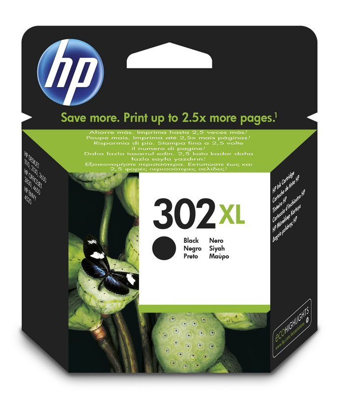 HP 302XL - 8,5 ml - Alto rendimiento - negro - original - cartucho de tinta - para Deskjet 11XX, 21XX, 36XX, Envy 451X, 452X, Officejet 38XX, 46XX, 52XX