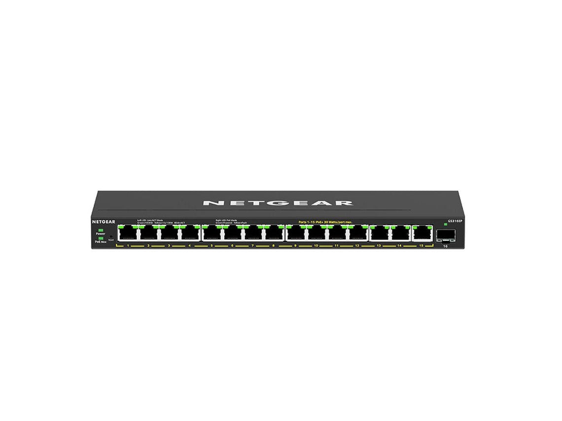 NETGEAR Plus GS316EP - Switch - Admin - 15 x 10/100/1000 (PoE+) + 1 x SFP - escritorio, montaje en pared - PoE+ (180W)