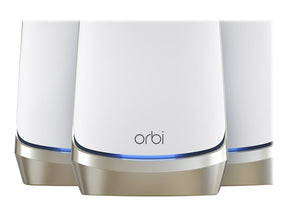 NETGEAR Orbi RBKE963 - Wi-Fi system (router, 2 extenders) - up to 6,500 sq.ft - network - 10 GigE, 2.5 GigE, 802.11ax (6E Wi-Fi) - 802.11a/b/g/n/ac/ ax (Wi-Fi 6E) - Multi-Band (RBKE963-100EUS)