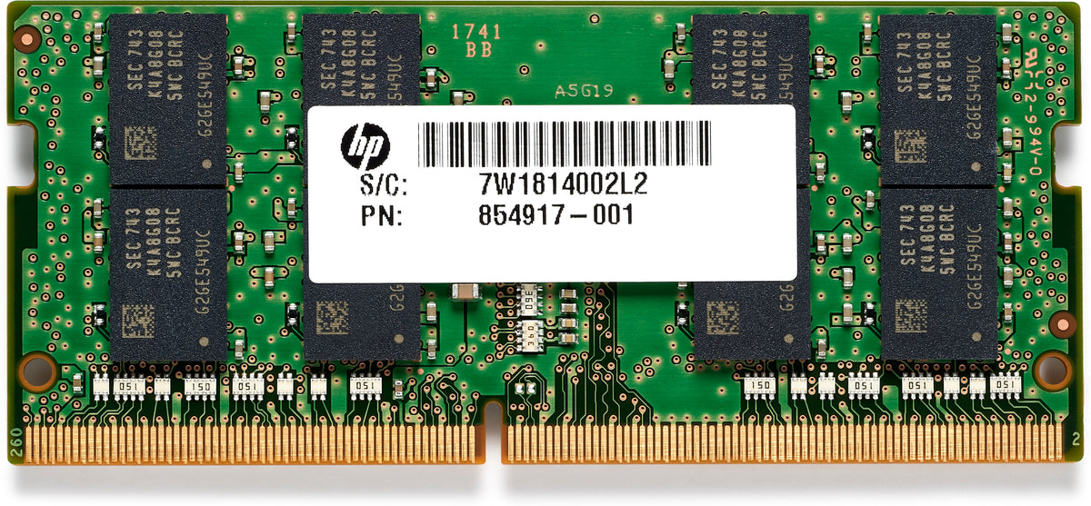 HP - DDR4 - módulo - 16 GB - SO DIMM de 260 pines - 2666 MHz / PC4-21300 - 1,2 V - sin búfer - sin ECC - para (no ECC): EliteBook 1050 G1, 735 G5, 735 G6, 745 G5 , 745 G6, 755 G5, 830 G6, 830 G8, 840 G8, 840r G4, 845 G7, 850 G6, 855 G7, EliteBook x360