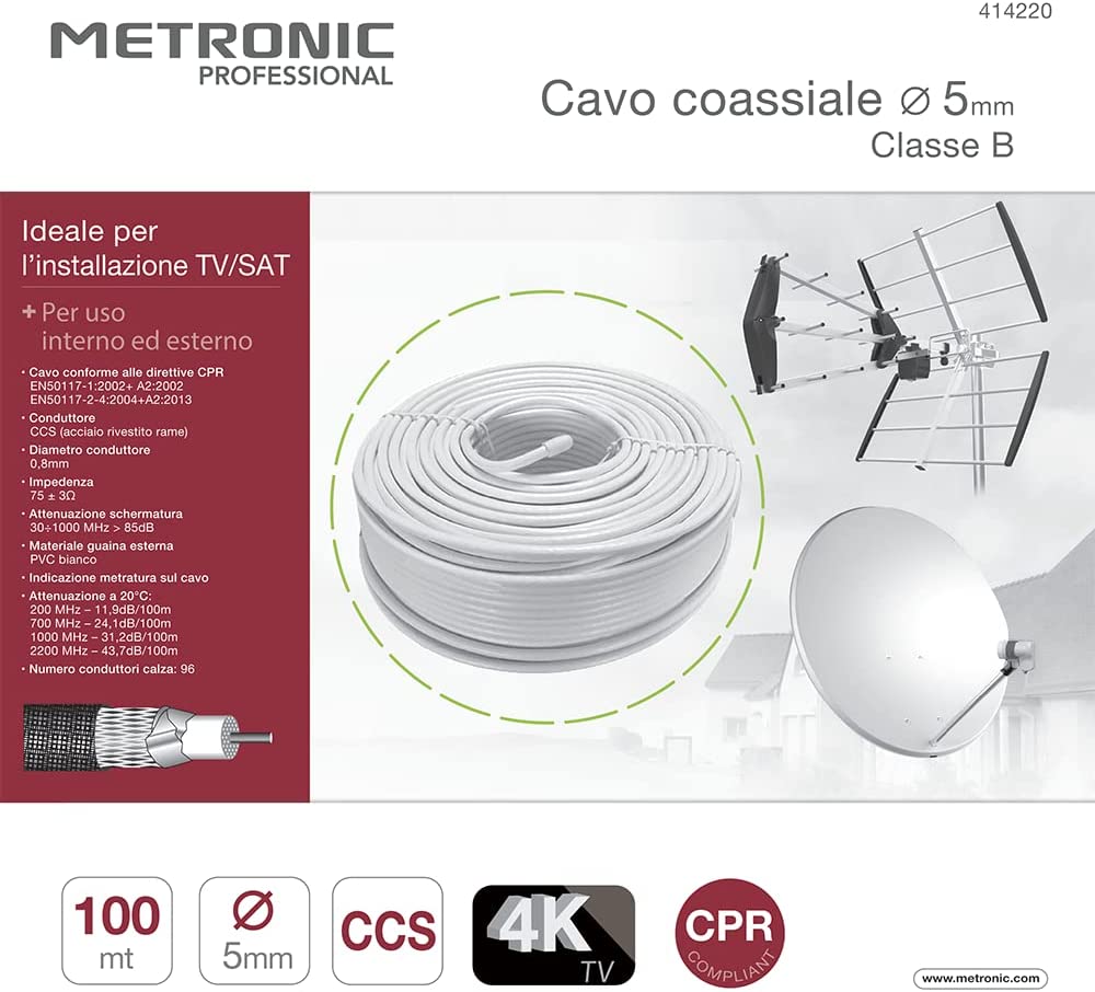 CABLE COAXIAL METRONIC 100m BLANCO (414220)
