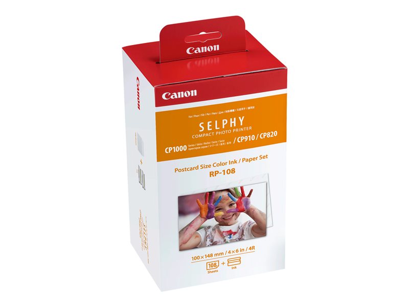 Canon RP-108 - Print Ribbon Cassette and Paper Kit - for Canon SELPHY CP1000, CP1200, CP1300, CP820, CP910 (8568B001)