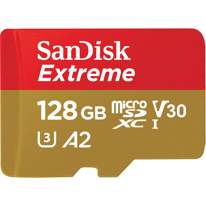 SanDisk Extreme - Flash Memory Card (microSDXC to SD Adapter Included) - 128 GB - A2 / Video Class V30 / UHS-I U3 / Class10 - microSDXC UHS-I