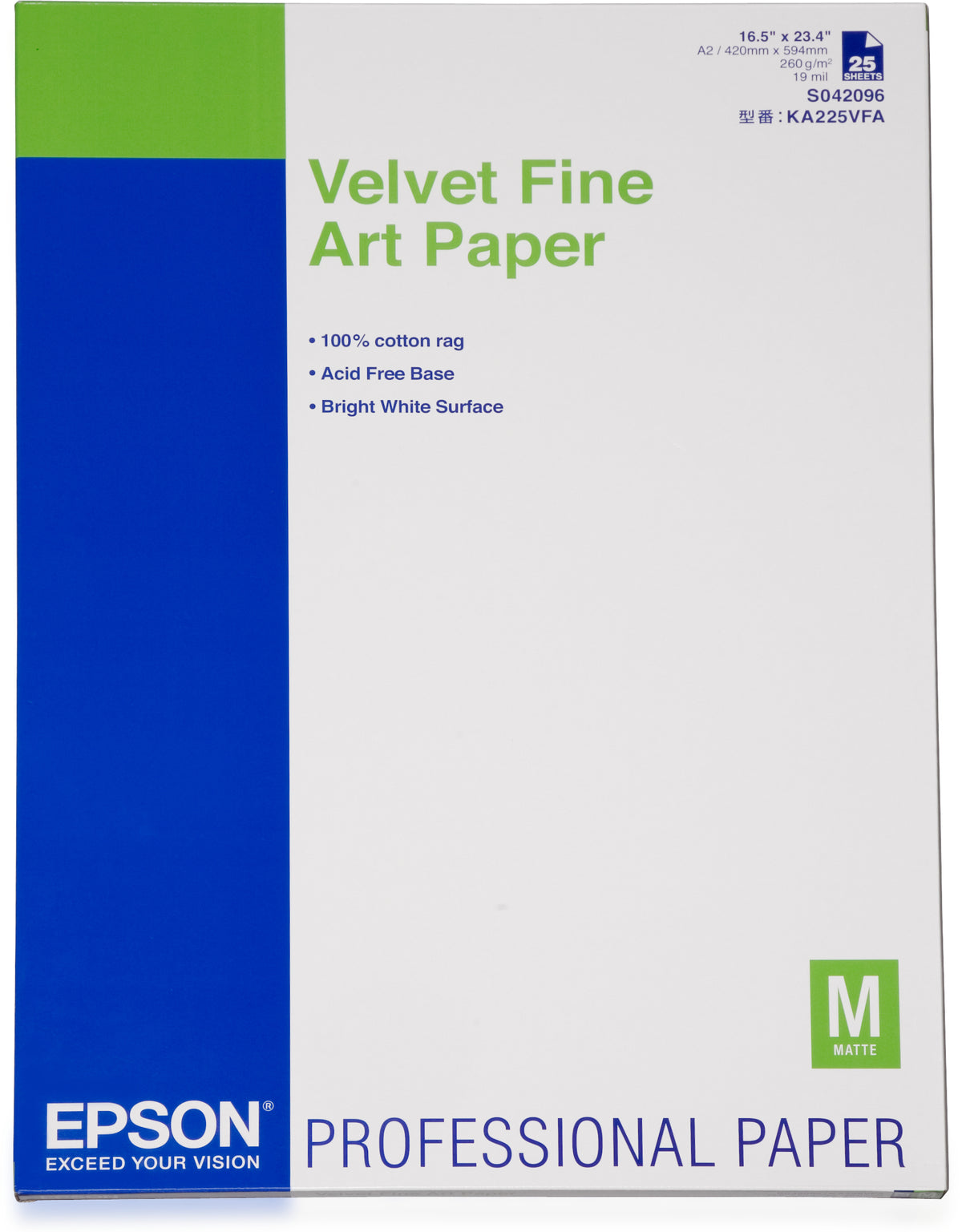 Epson Fine Art Velvet - Velvet - A2 (420 x 594 mm) 25 sheet(s) fine art paper - for SureColor P5000, P800, SC-P10000, P20000, P5000, P7500, P900, P9500