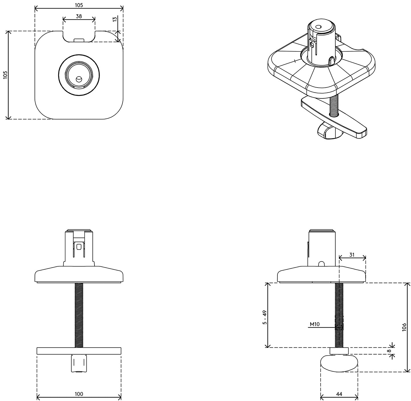 Viewprime bolt through desk - mount