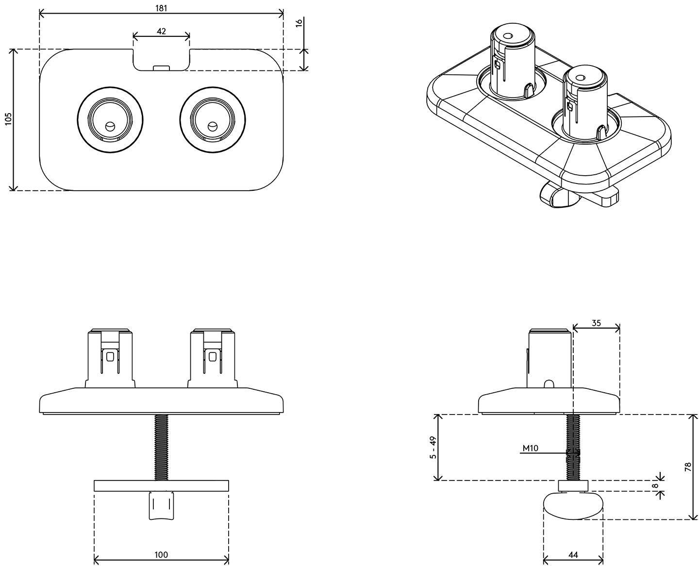 Viewprime bolt through desk - mount