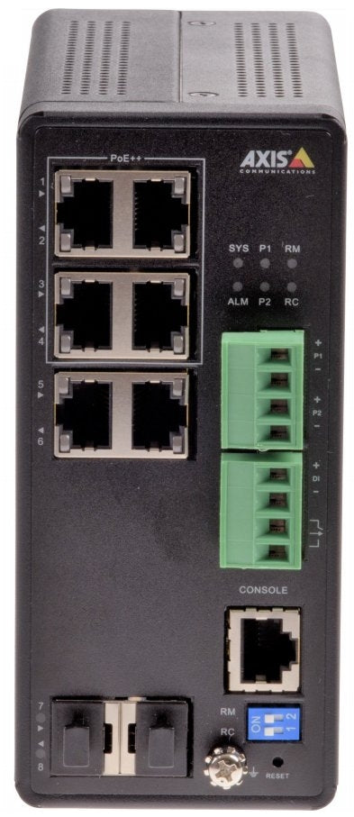 Axis T8504-R - Interruptor - Administrado - 4 x 10/100/1000 (PoE+) + 2 x conjunto Gigabit Ethernet/Gigabit SFP - desktop, montável em trilho - PoE++ (240 W) - alimentação DC - para AXIS P1455-LE, P1455-LE-3 License Plate Verifier Kit, Q3538-LVE, Came