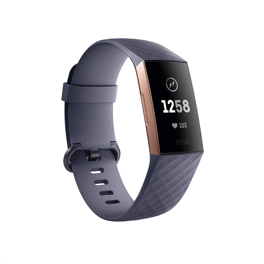 Fitbit Charge 3 - Rosa dourado - rastreador de actividade Com banda de desporto - cinza azulado - monocromático - Bluetooth - 30 g