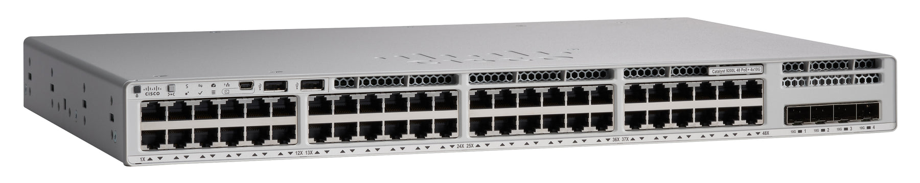 Cisco Catalyst 9200L - Network Essentials - switch - L3 - 48 x 10/100/1000 (PoE+) + 4 x Gigabit SFP (uplink) - rail mountable - PoE+ (1440 W)