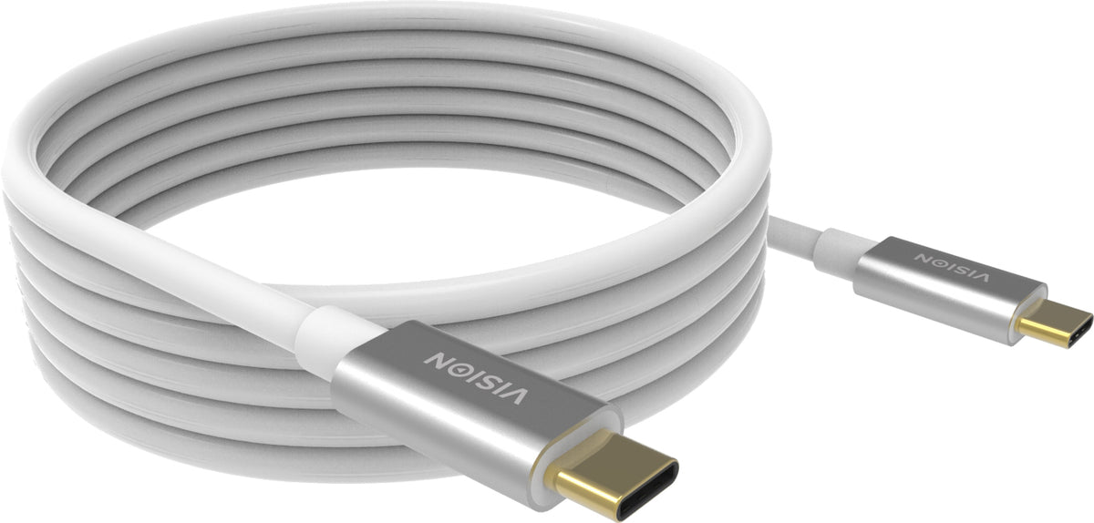 Cable USB-C de grado de instalación VISION Professional - GARANTÍA DE POR VIDA - ancho de banda de hasta 10 gbit/s - soporta corriente de carga 3A - USB-C 3.1 (M) a USB-C 3.1 (M) - diámetro exterior 4,5 mm - 22+30 AWG - 4 m - blanco