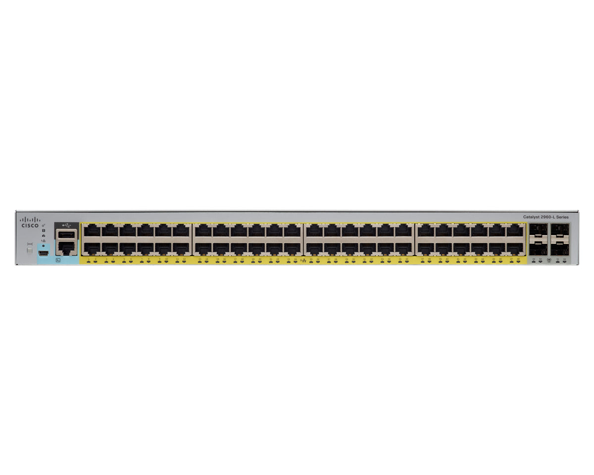 Cisco Catalyst 2960L-SM-48PQ - Interruptor - L3 - inteligente - 48 x 10/100/1000 (PoE+) + 4 x 10 Gigabit SFP+ - montável em trilho