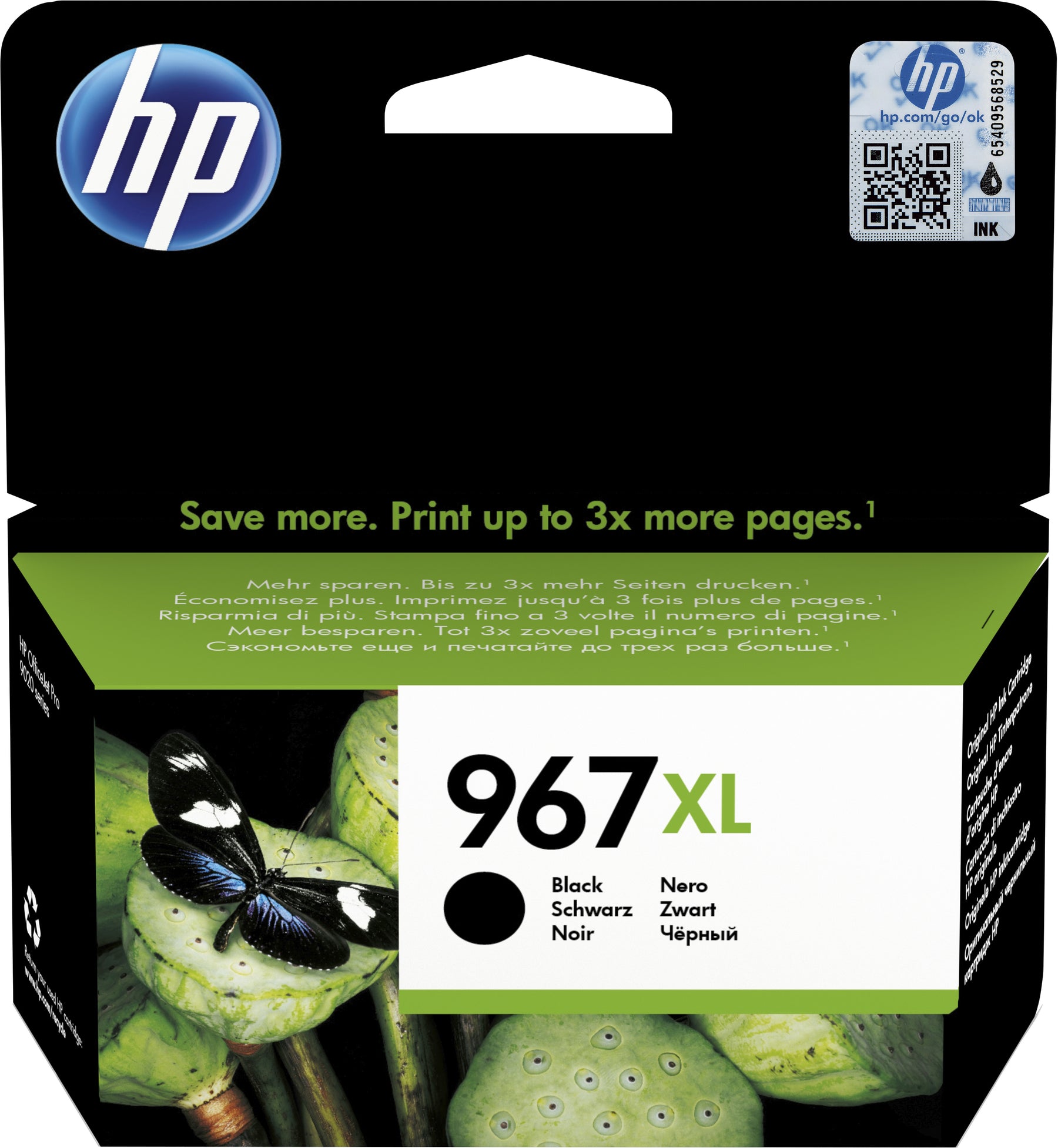 HP 967XL - 68,72 ml - Alto rendimiento - negro - original - cartucho de tinta - para Officejet 9012, 9012e, Officejet Pro 9020, 9022, 9022e, 9023, 9025, 9025e, 9028