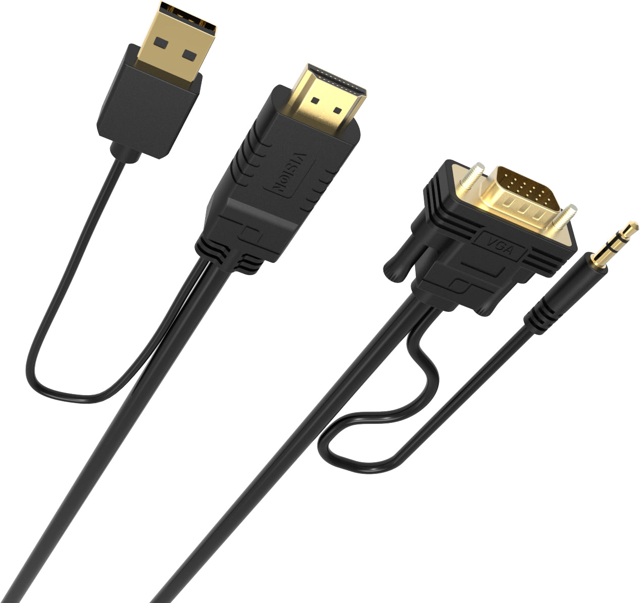 VISION Professional installation-grade HDMI to VGA-and-Minijack cable - LIFETIME WARRANTY - HDMI v1.3 max 1920 x 1080 - active chip -VGA to HDMI not supported - gold plated connectors - HDMI (M) to VGA (M) + mini jack (M) - outer diameter 6.0 mm - 28