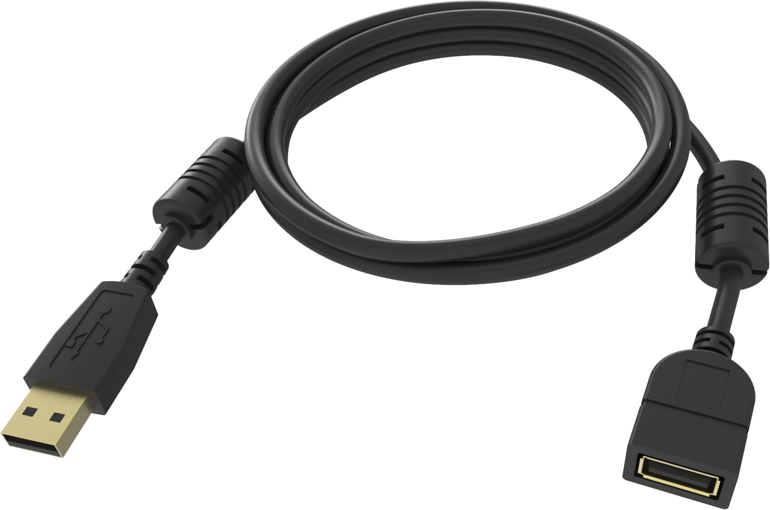 VISION Professional installation-grade USB 2.0 extension cable - LIFETIME WARRANTY - gold plated connectors - ferrite cores both ends - bandwidth 480mbit/s - over 65% coverage braided shield - USB-A (F) to USB-A (M) - outer diameter 4.5 mm - 28+24 AW