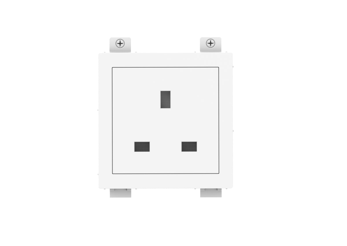 VISION Techconnect Modular AV Faceplate - LIFETIME WARRANTY - UK power socket module - grounded UK power socket - occupies 3 module spaces - 850 mm black power cable pre-terminated with 90 degree plug - optimized for use with TC3 SURRTB table facepl