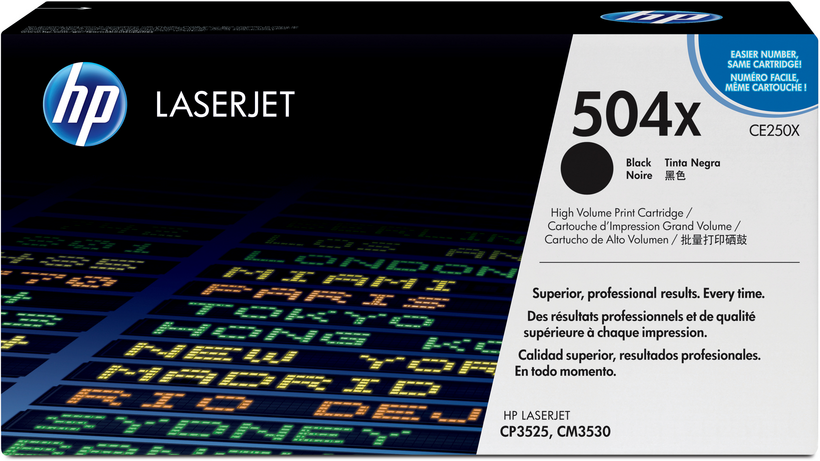 HP 504X - Alto rendimiento - Negro - Original - LaserJet - Cartucho de tóner (CE250X) - para Color LaserJet CM3530, CM3530fs, CP3525, CP3525dn, CP3525n, CP3525x, CP3527, CP3529