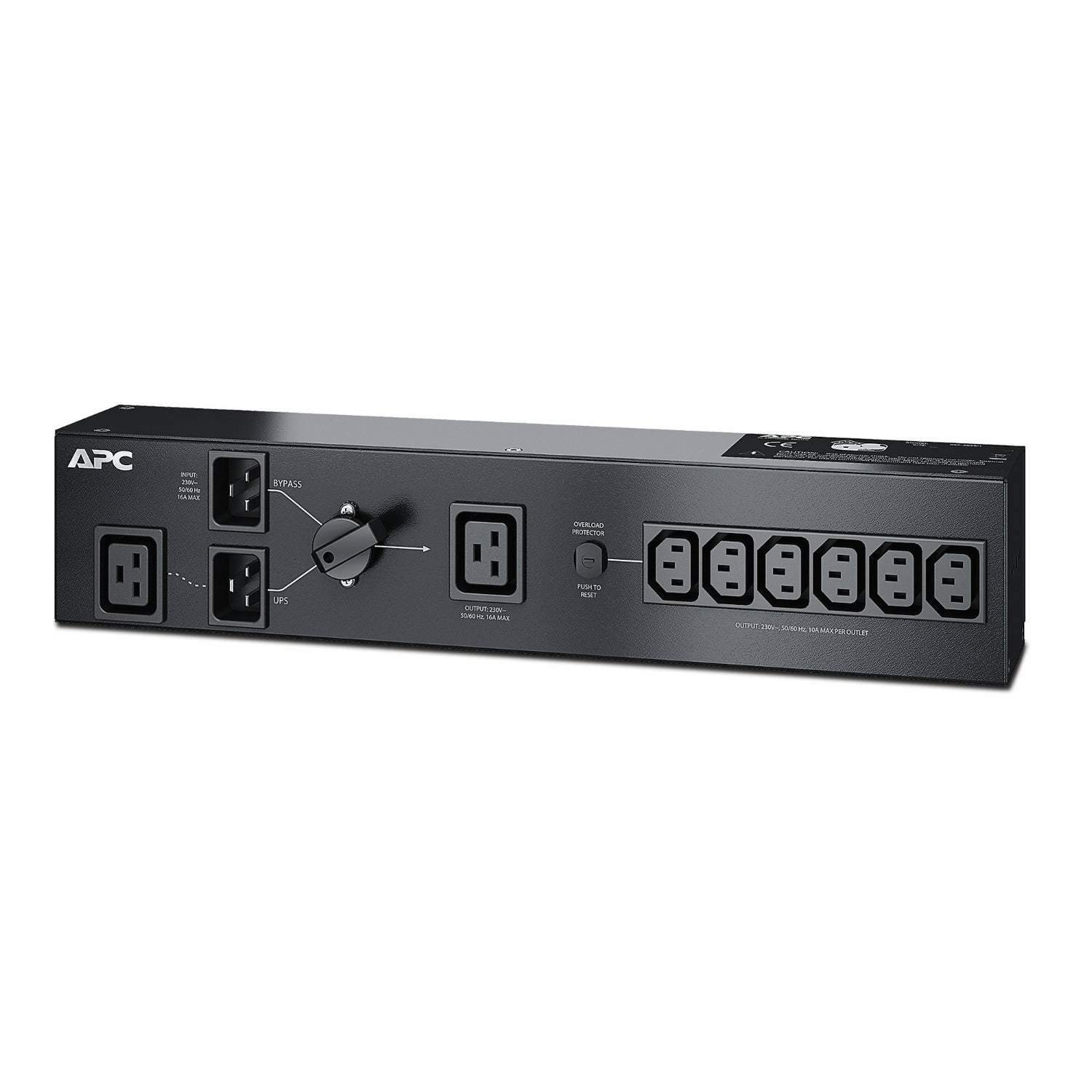 APC Service Bypass Panel - Power Distribution Unit (rack mountable) - AC 230 V - 3000 VA - input: IEC 60320 C20 - output connectors: 8 - 2U - black - for P/N: AR3003, AR3003SP, SRT1000RMXLI, SRT1000RMXLI-NC, SRT2200XLI-KR, SRT5