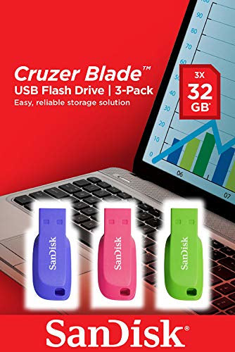 SanDisk Cruzer Blade - USB Flash Drive - 32 GB - USB 2.0 - Blue, Green, Pink (pack of 3)