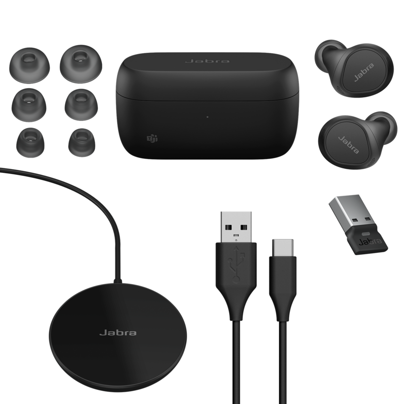 Jabra Evolve2 7 MS - Auscultadores sem fios com microfonoe - intra-auricular - bluetooth - cancelamento de ruído activo - USB-A via adaptador Bluetooth - isolamento de ruído - preto