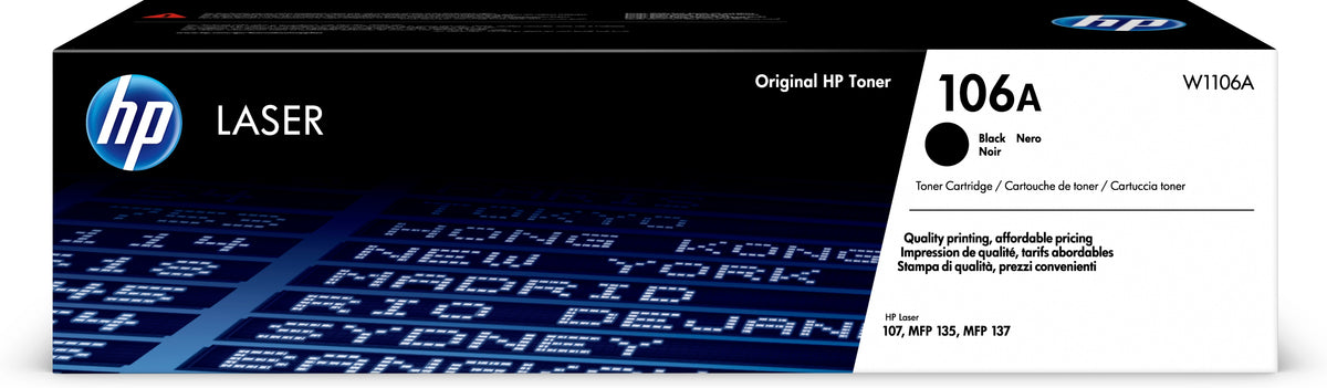 HP 106A - Negro - Genuino - Cartucho de tóner (W1106A) - para Laser 107, MFP 135, MFP 137