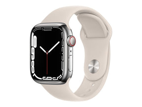 Apple Watch Series 7 GPS + Cellular, caja de acero inoxidable plateada de 41 mm y correa deportiva Starlight - Estándar