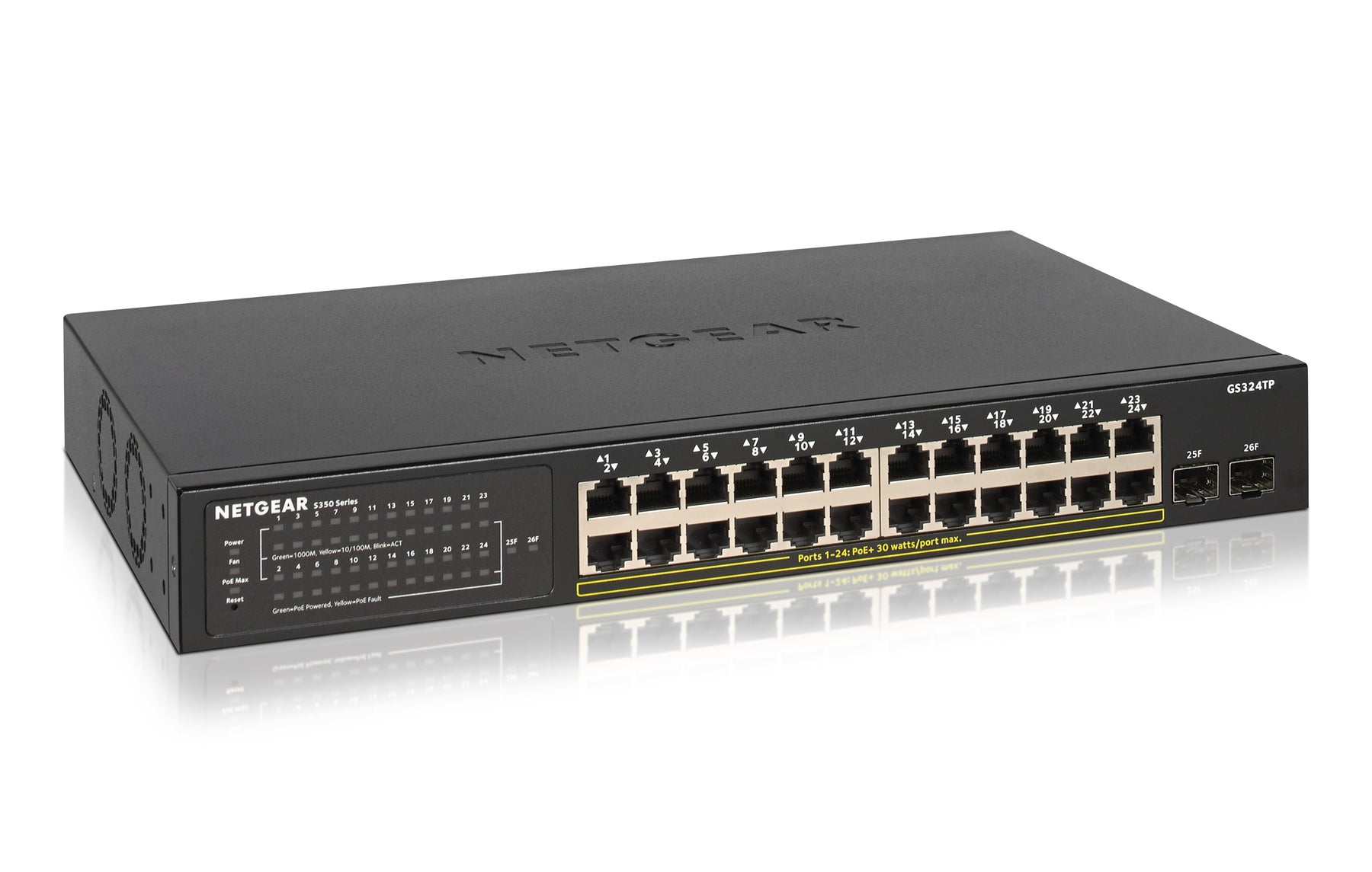 NETGEAR Smart GS324TP - Switch - Smart - 24 x 10/100/1000 (PoE+) + 2 x SFP - desktop, rail mountable - PoE+ (190W)