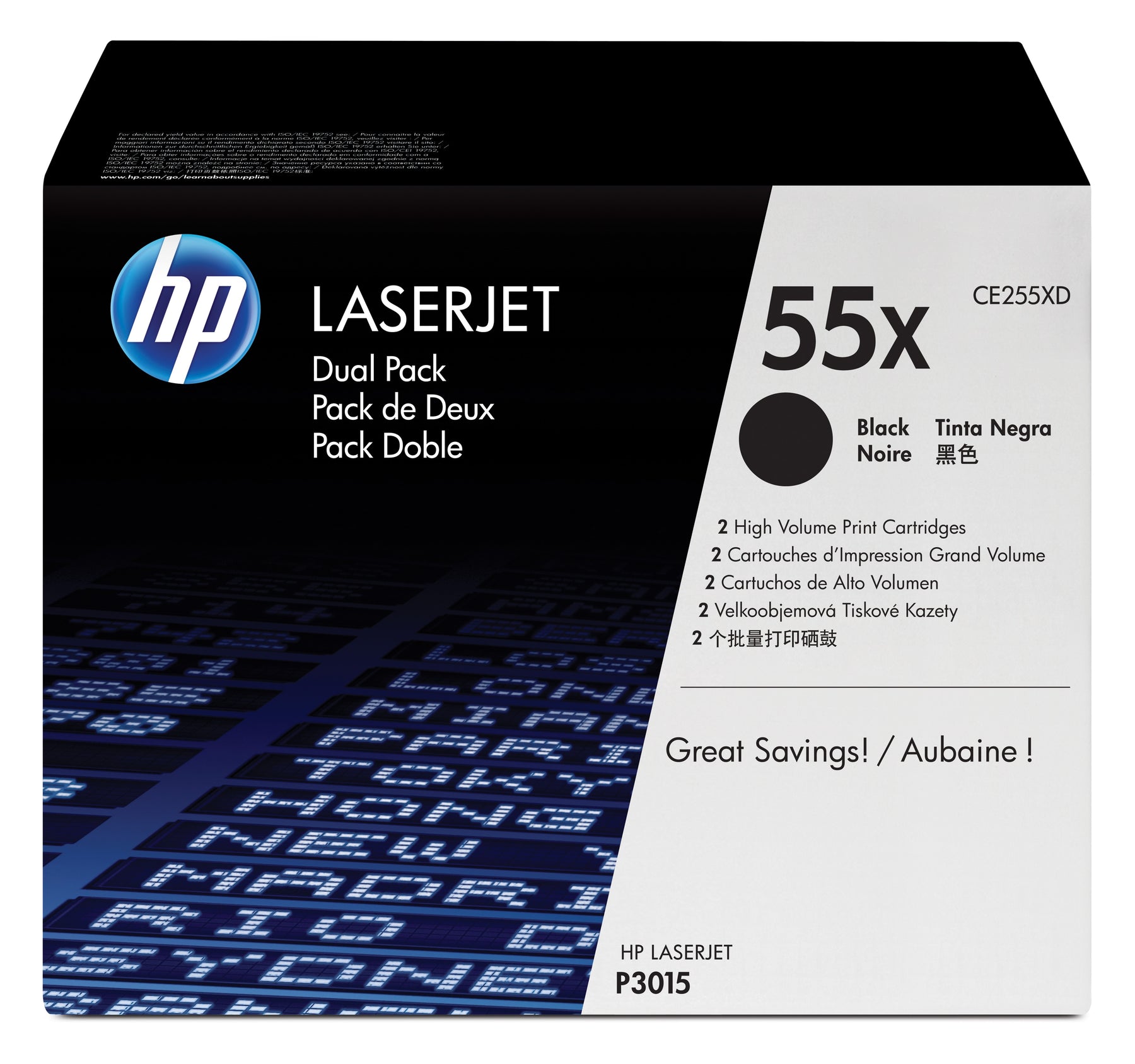 HP 55X - Paquete de 2 - Alto rendimiento - Negro - Original - LaserJet - Cartucho de tóner (CE255XD) - para LaserJet Enterprise MFP M525, LaserJet Enterprise Flow MFP M525, LaserJet Managed MFP M525