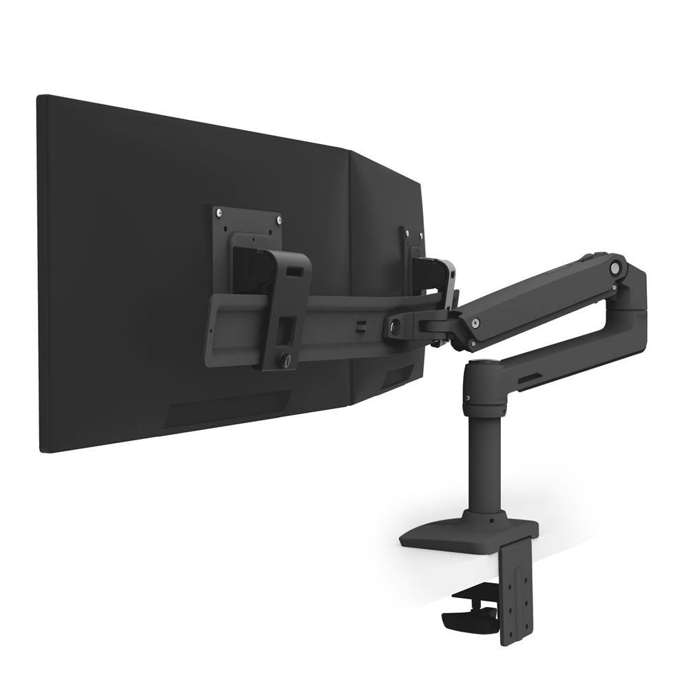 Ergotron LX - Kit de montaje (brazo giratorio, 2 ejes, arco de pantalla dual, base, clip de escritorio de 2 piezas, poste de 8", extensión) - Para 2 pantallas LCD - Orientación dual - Negro mate - Tamaño de pantalla: hasta 25"