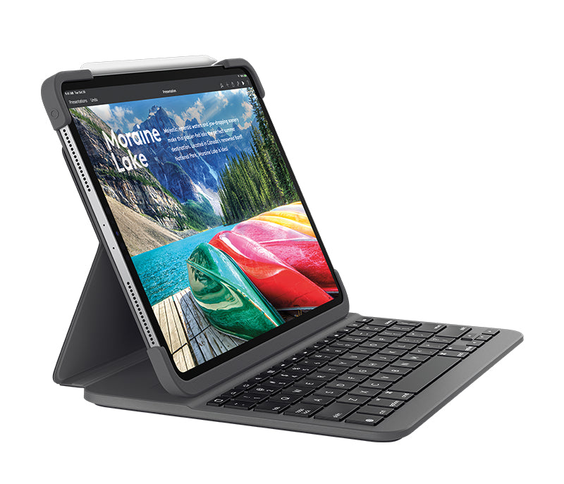 Logitech Slim Folio Pro - Teclado e pasta de folio - retroiluminação - Bluetooth - Reino Unido - para Apple 11-inch iPad Pro (1.ª geração)