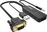 VISION Professional installation-grade VGA and Minijack to HDMI adaptor - LIFETIME WARRANTY - max resolution 1920 x 1080 - does not convert HDMI to VGA - VGA (M) and Minijack (M) to HDMI (F) - minijack cable 120 mm - power via USB cable 120 mm - VGA