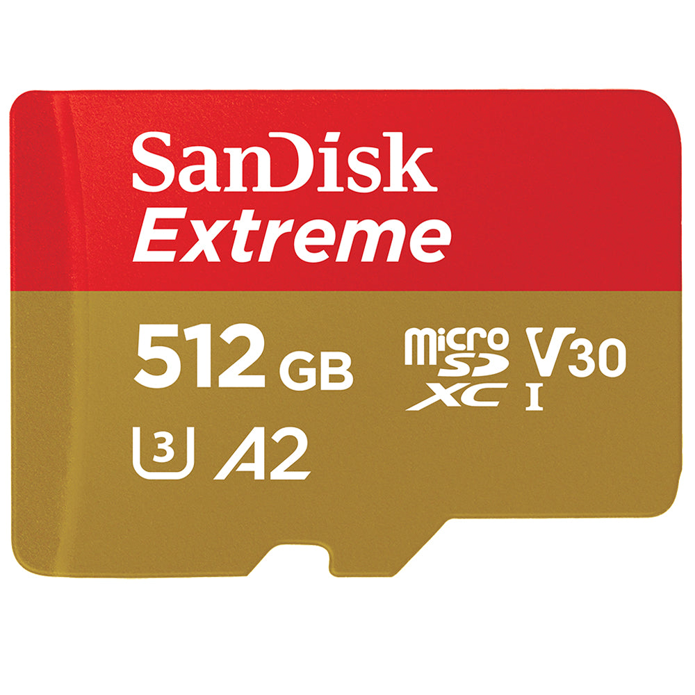 SanDisk Extreme - Flash Memory Card (Included microSDXC to SD Adapter) - 512 GB - A2 / Video Class V30 / UHS-I U3 / Class10 - microSDXC UHS-I