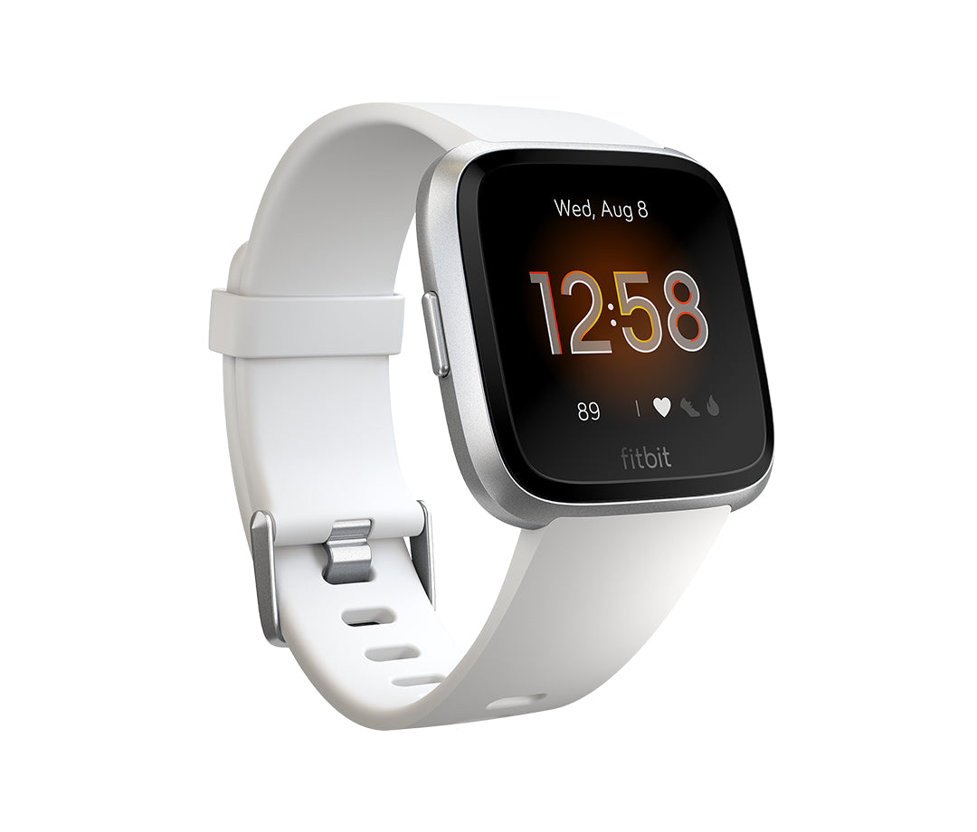 Fitbit Versa - Lite Edition - Silver Aluminum - Smart Watch With Band - Silicone - White - Band Size: S/L - Bluetooth - 40g