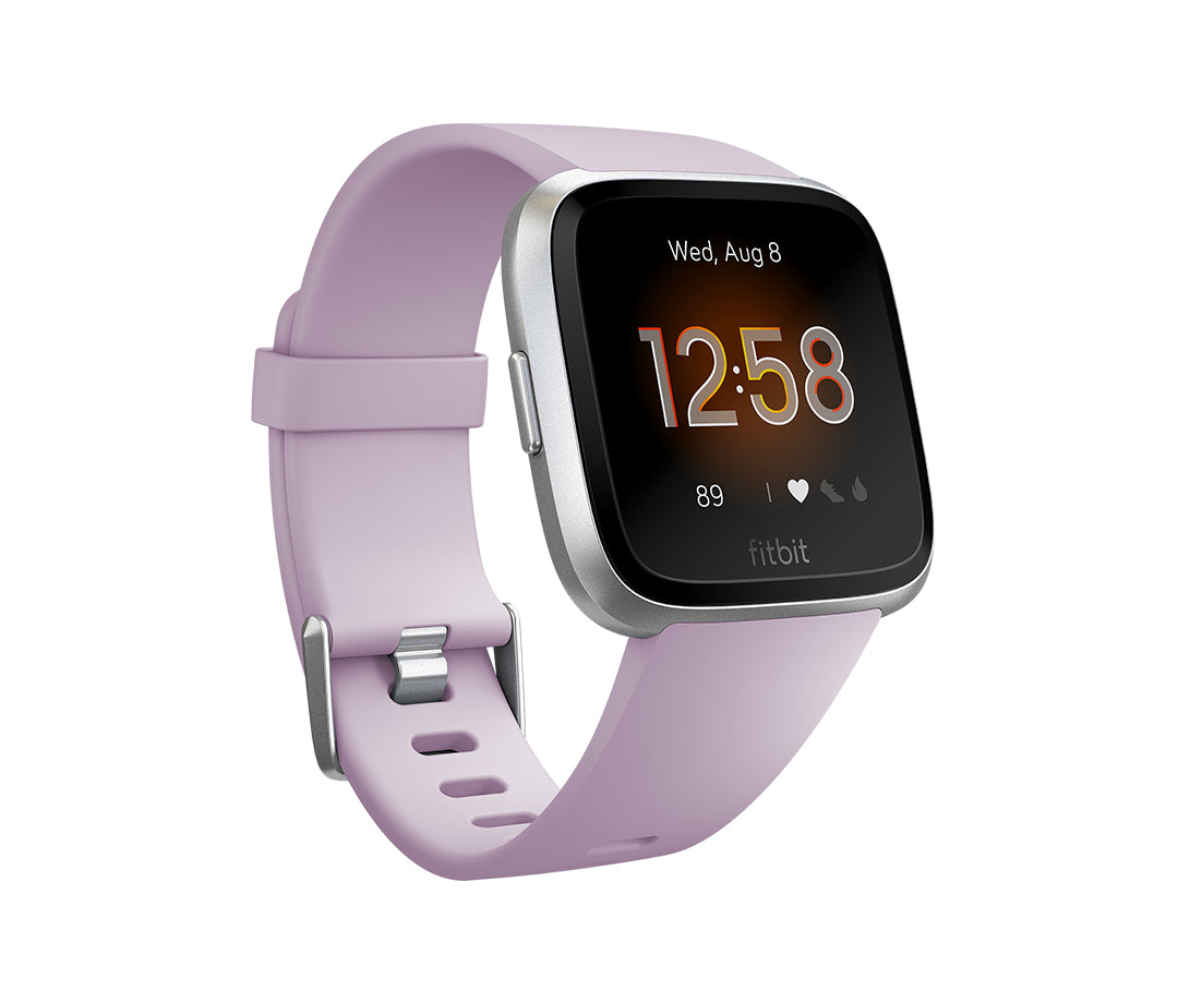 Fitbit Versa - Lite Edition - silver aluminum - smart watch With band - silicone - lilac - band size: S/L - Bluetooth - 40g