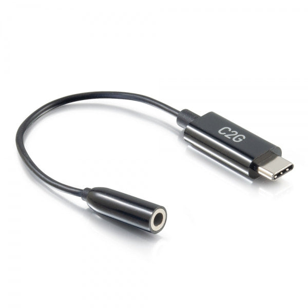 Adaptador C2G USB C a Aux (3,5 mm) - Adaptador de audio USB C - Adaptador de conector USB-C a auriculares - Mini puerto estéreo USB-C macho a hembra