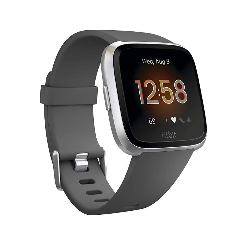 Fitbit Versa - Lite Edition - Silver Aluminum - Smart Watch With Band - Silicone - Charcoal - Band Size: S/L - Bluetooth - 40g
