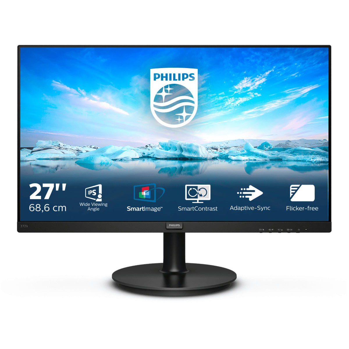 Philips V-line 272V8A - Monitor LED - 27" - 1920 x 1080 Full HD (1080p) @ 75 Hz - IPS - 250 cd/m² - 1000:1 - 4 ms - HDMI, VGA, DisplayPort - altifalantes - preto texturizado