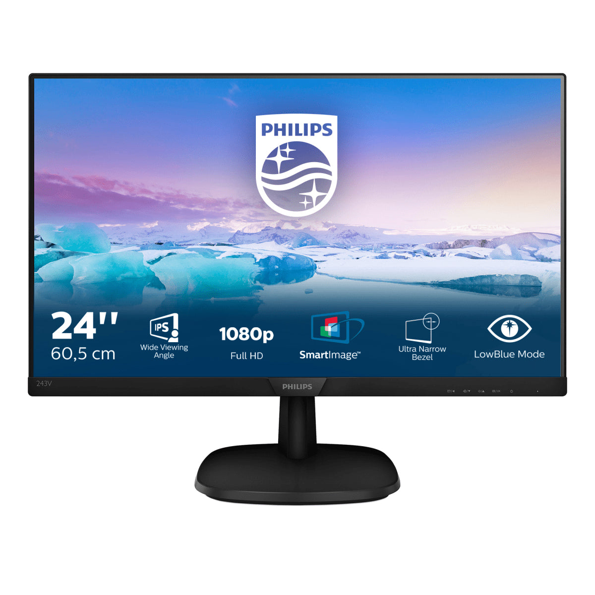 Philips V-line 243V7QDSB - LED Display - 24" (23.8" viewable) - 1920 x 1080 Full HD (1080p) @ 60 Hz - IPS - 250 cd/m² - 1000:1 - 5 ms - HDMI, DVI-D, VGA - textured black