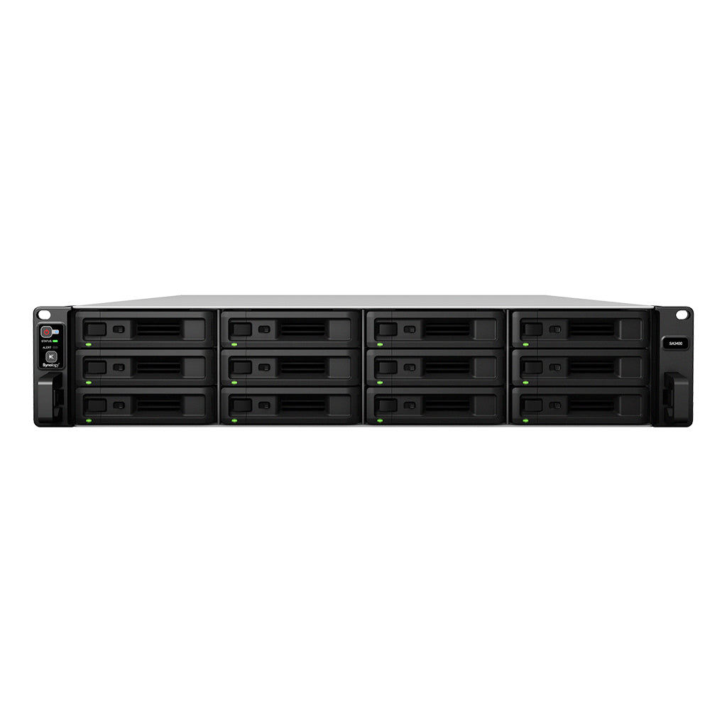 Synology SA3400 - NAS Server - 12 bays - rack mountable - RAID (hard disk expansion) 0, 1, 5, 6, 10, JBOD, RAID F1 - RAM 16 GB - Gigabit Ethernet / 10 Gigabit Ethernet - iSCSI support - 2U